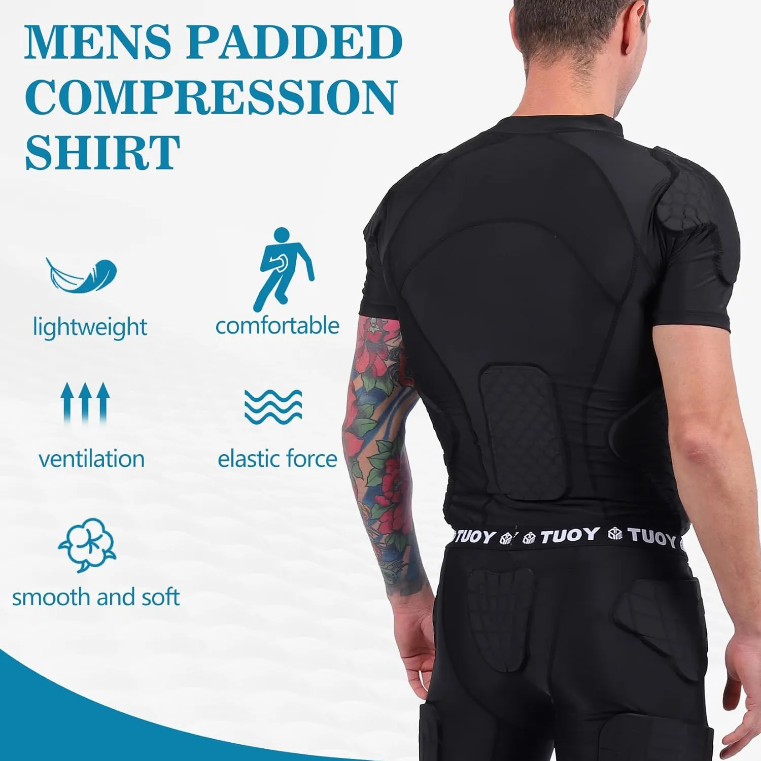 Mens Football Rib Protector with Pads Adult Protective Undershirt Heart Guard for Softball Rugby Lacrosse