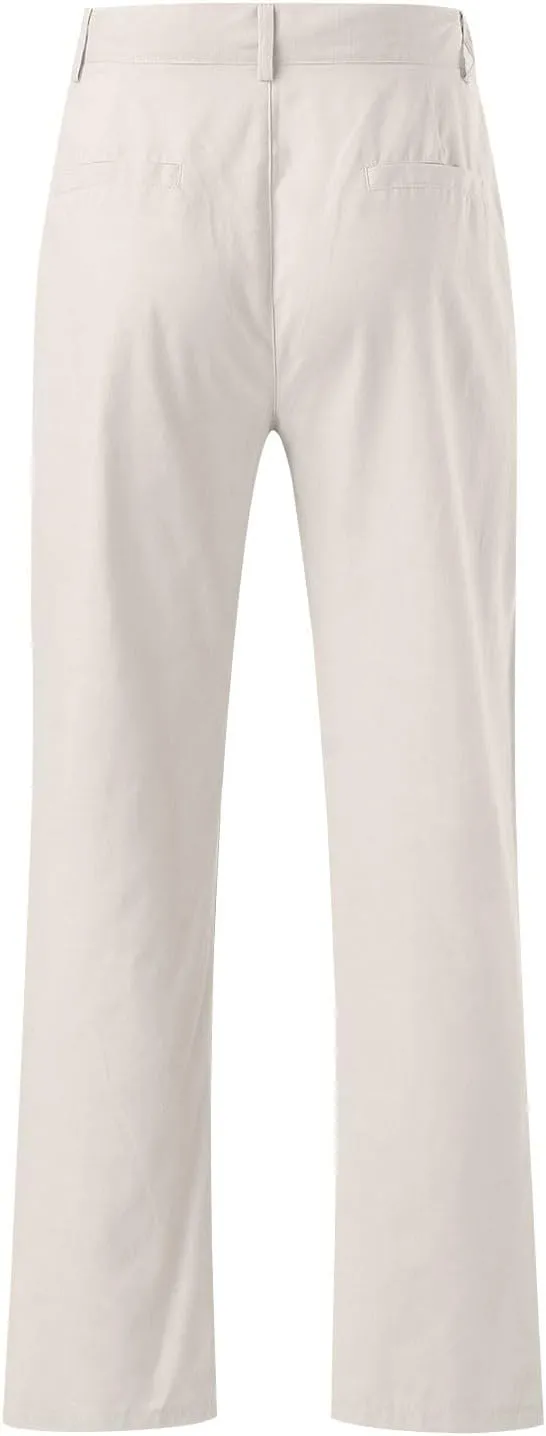 Men's Linen Pants Loose Fit Casual Summer Office Business Dress Pant Lightweight Baggy Beach Plain Vacation Trousers