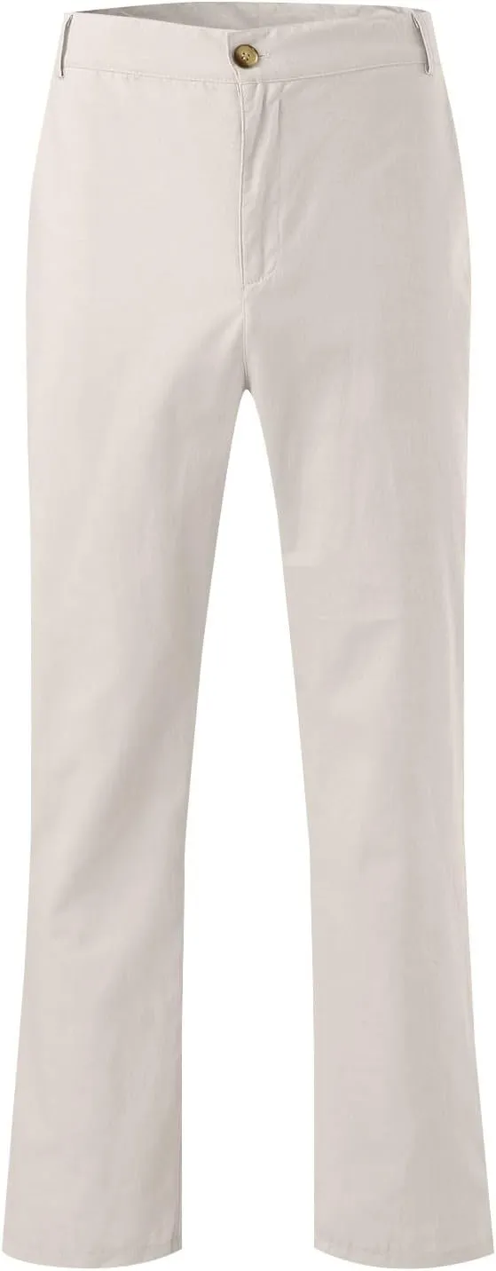 Men's Linen Pants Loose Fit Casual Summer Office Business Dress Pant Lightweight Baggy Beach Plain Vacation Trousers
