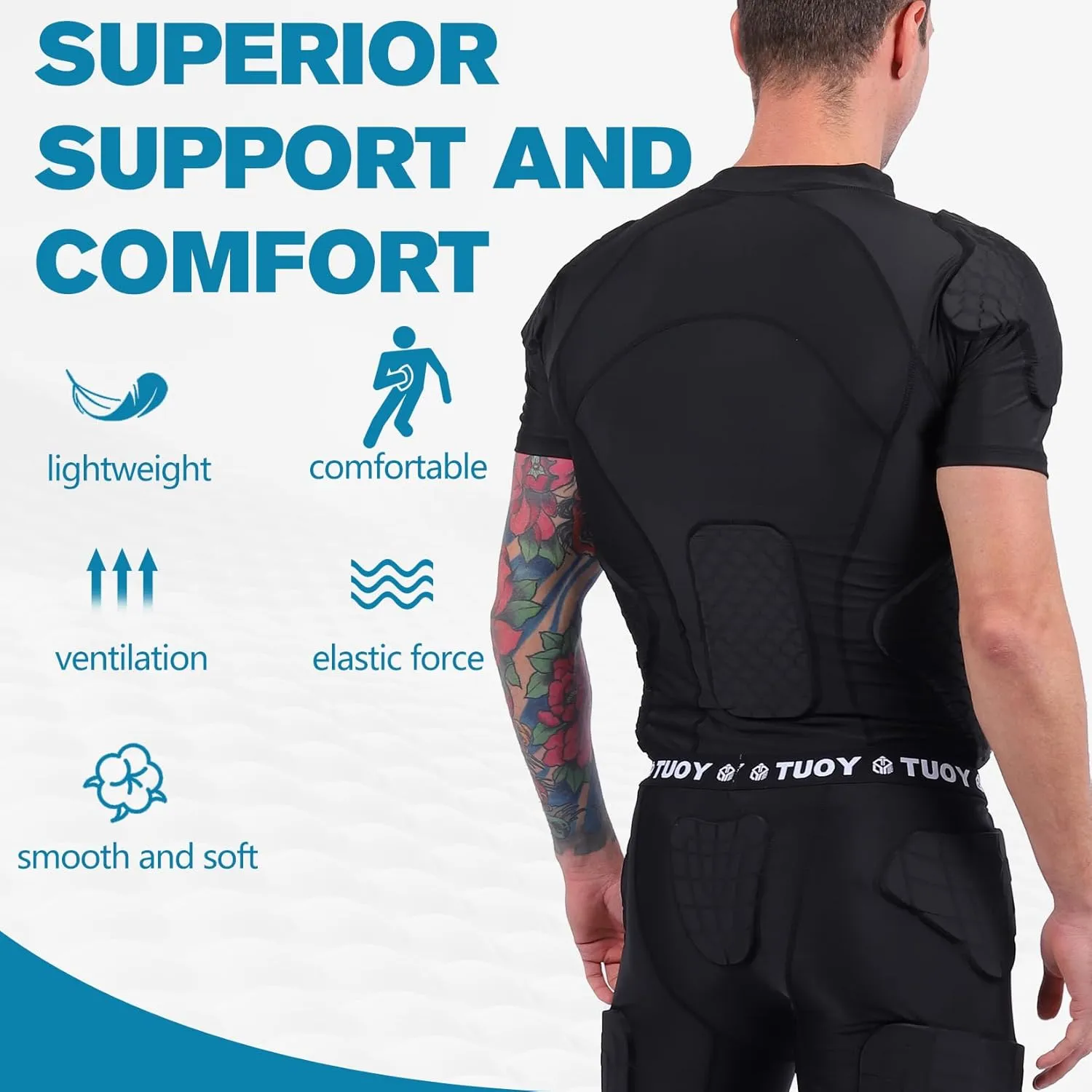 Men's Padded Shirt Football Chest Rib Protector Heart Sternum Guard Compression Shirt with Shoulder Back Rib Pads for Adult Football Basketball Baseball Softball Rugby