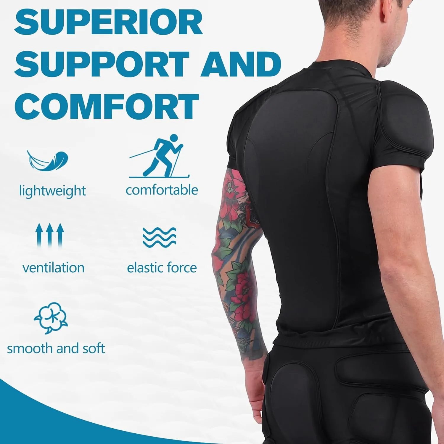 Men's Padded Snowboarding Sports Shirt Body Armor Chest Shoulder Back Protector with Thick EVA Back Pads