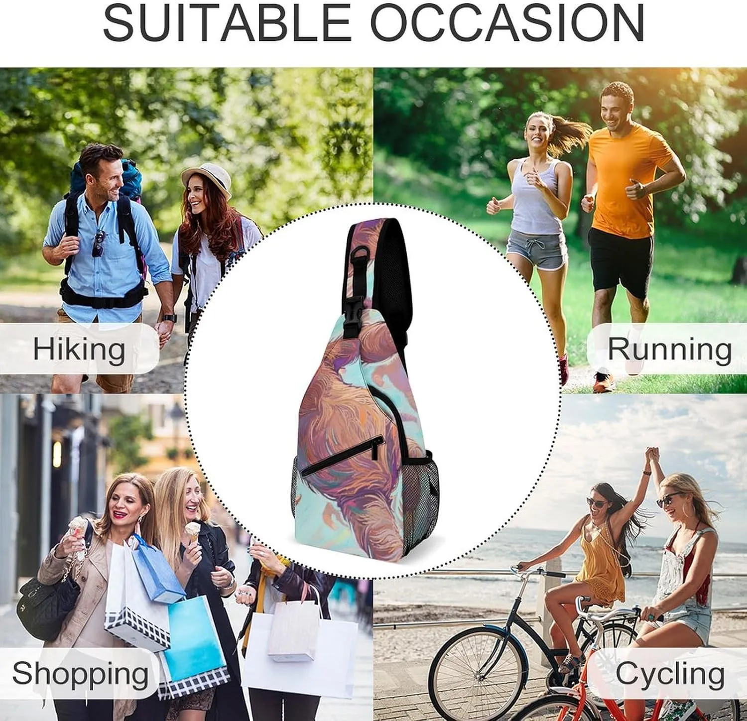 Men's Sling Backpack Packable Compact Crossbody Rucksack - Animals Sloth Art Multipurpose Anti-Theft Rucksack Camera Case With Adjustable Shoulder Strap