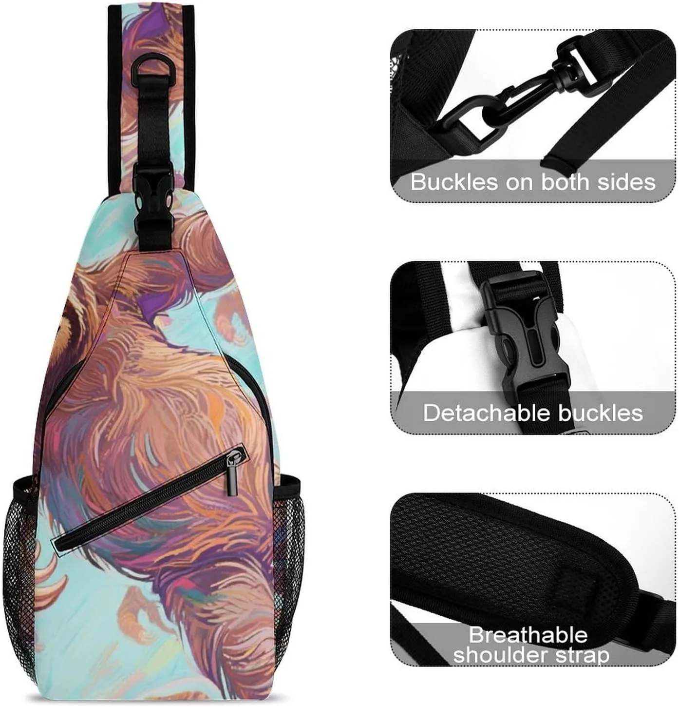 Men's Sling Backpack Packable Compact Crossbody Rucksack - Animals Sloth Art Multipurpose Anti-Theft Rucksack Camera Case With Adjustable Shoulder Strap