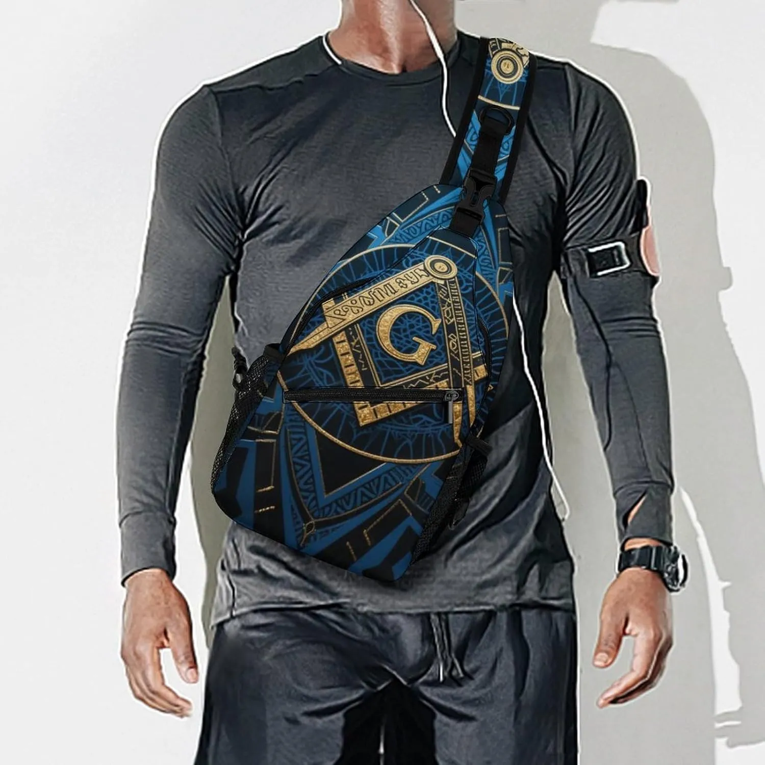 Men's Sling Bag Backpack Packable Small Chest Rucksack - Gold Freemason Freemasonry Masonic Art Multipurpose Anti-Theft Messenger Bag With Adjustable Shoulder Strap