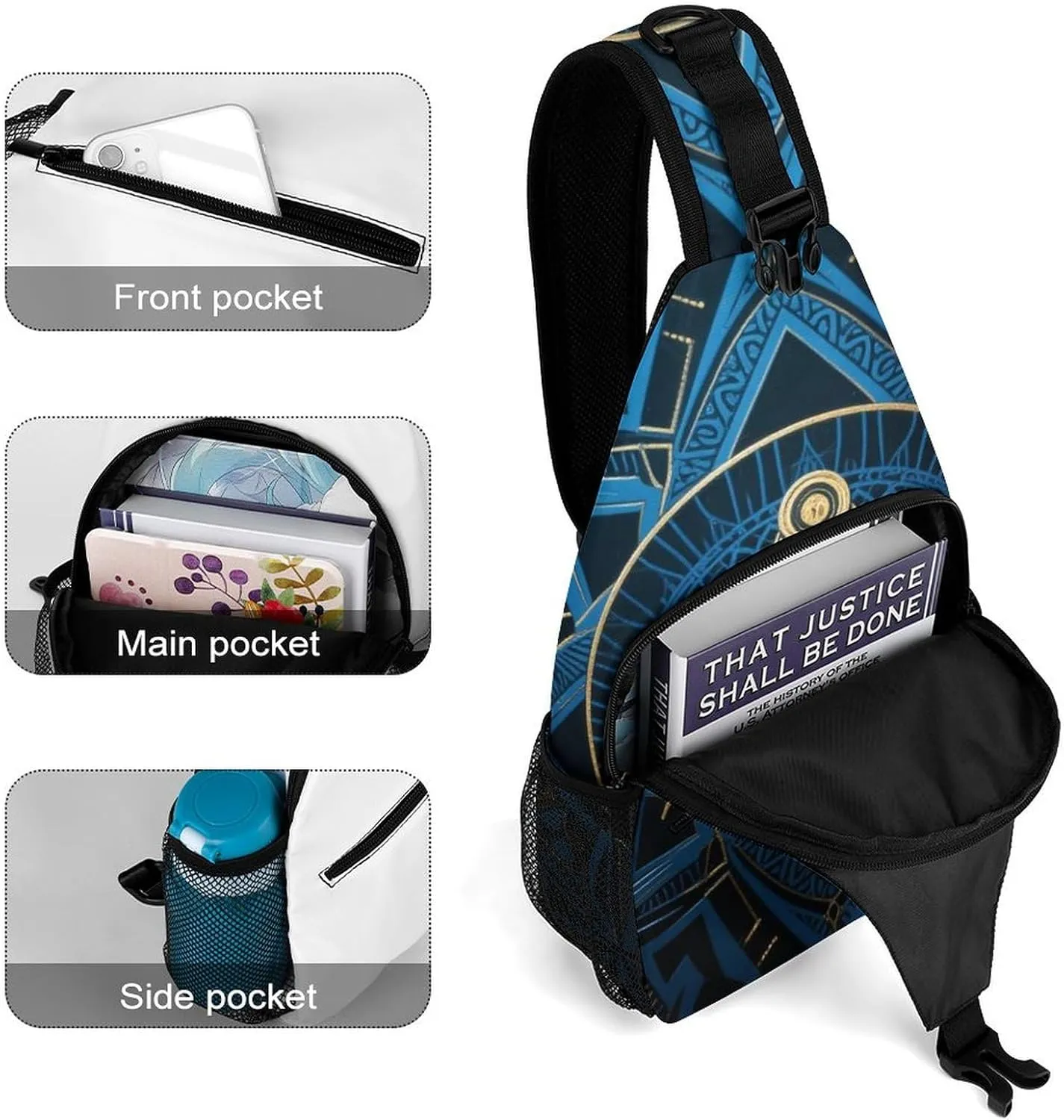 Men's Sling Bag Backpack Packable Small Chest Rucksack - Gold Freemason Freemasonry Masonic Art Multipurpose Anti-Theft Messenger Bag With Adjustable Shoulder Strap