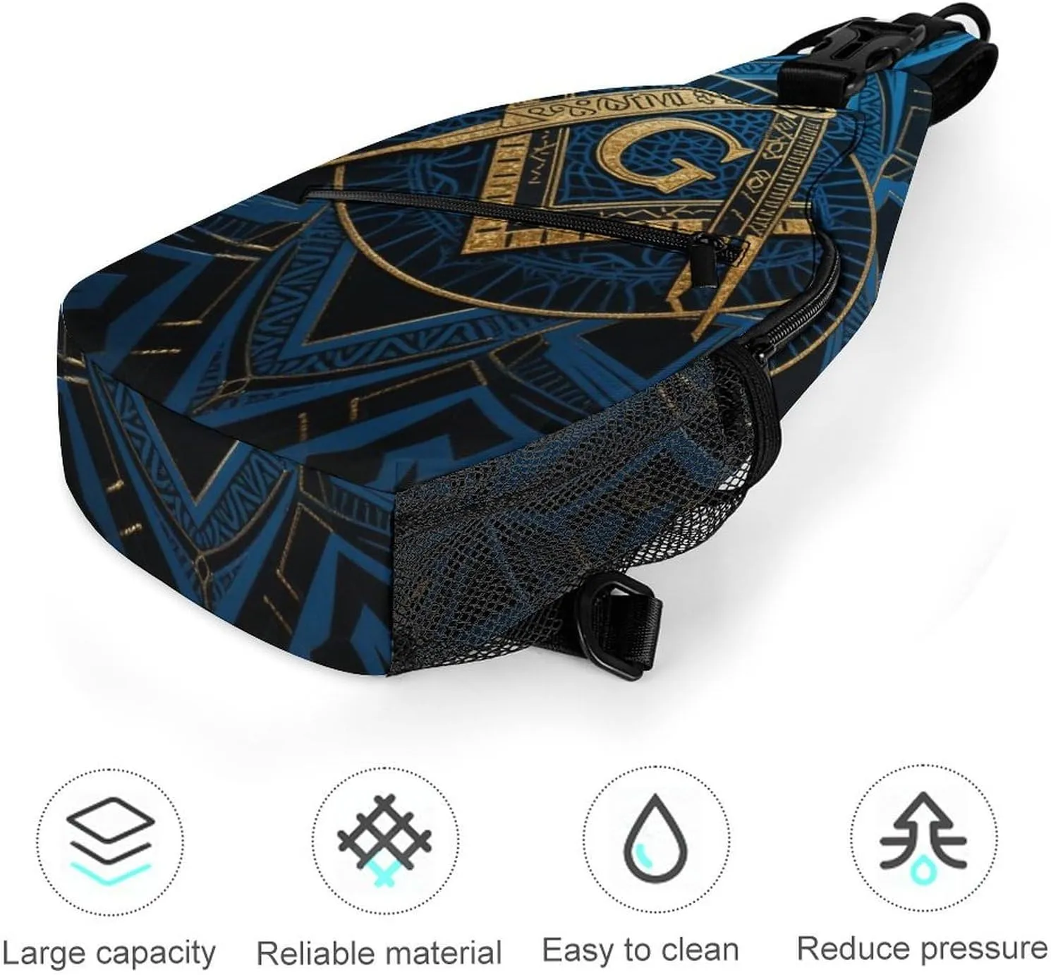 Men's Sling Bag Backpack Packable Small Chest Rucksack - Gold Freemason Freemasonry Masonic Art Multipurpose Anti-Theft Messenger Bag With Adjustable Shoulder Strap