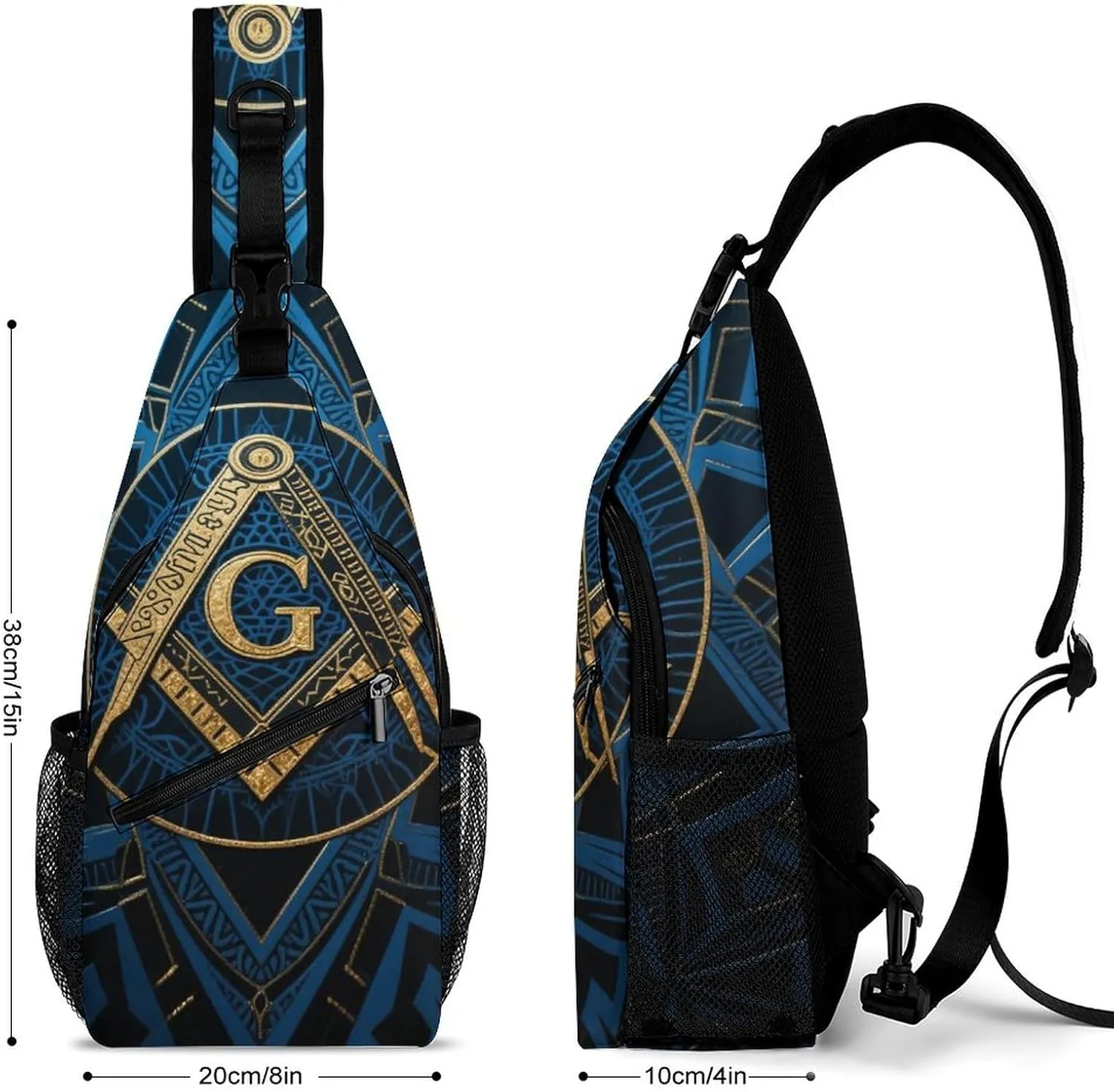 Men's Sling Bag Backpack Packable Small Chest Rucksack - Gold Freemason Freemasonry Masonic Art Multipurpose Anti-Theft Messenger Bag With Adjustable Shoulder Strap