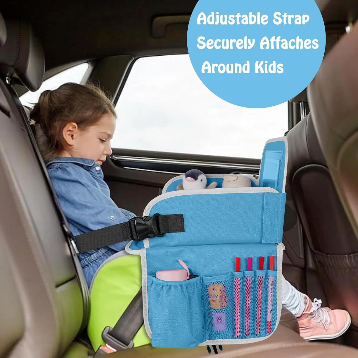 MENZOKE Kids Travel Tray for Boys or Girls, Travel Tray for Kids Car Seat with Tablet Holder, Dry Erase Board & Cooler Cup Holder, Road Trip Essentials Accessories for Car Trip, Airplane (2 Pack)