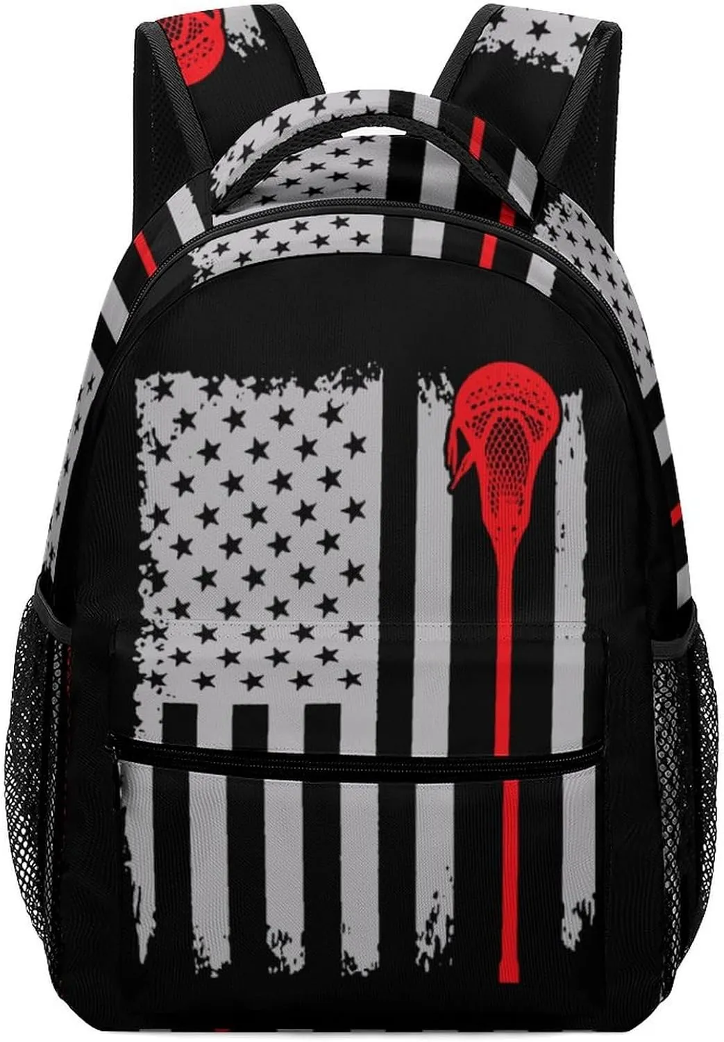 Merican Flag Lacrosse Unisex Backpack Casual Daypacks Lightweight Shoulders Bag for Camping Hiking Travel Gear