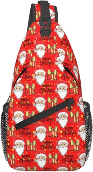 Merry Christmas Santa Claus Gift Cross Chest Bag Diagonally Hiking Crossbody Bag Travel Shoulder Daypack Lightweight Sling Backpack Cycling Daypacks Fitness Chest Backpacks