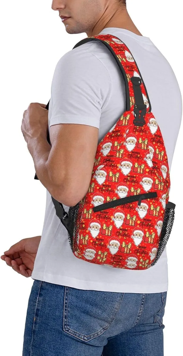 Merry Christmas Santa Claus Gift Cross Chest Bag Diagonally Hiking Crossbody Bag Travel Shoulder Daypack Lightweight Sling Backpack Cycling Daypacks Fitness Chest Backpacks