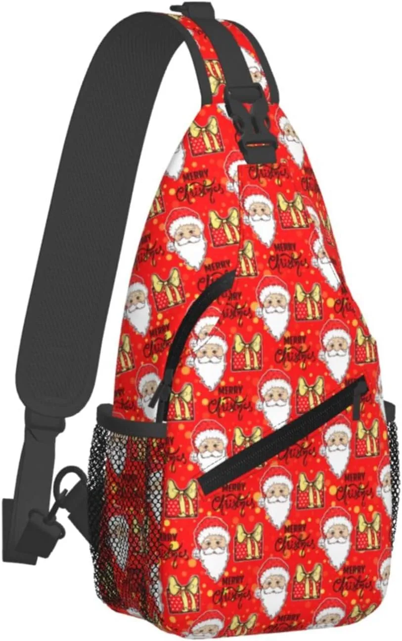 Merry Christmas Santa Claus Gift Cross Chest Bag Diagonally Hiking Crossbody Bag Travel Shoulder Daypack Lightweight Sling Backpack Cycling Daypacks Fitness Chest Backpacks