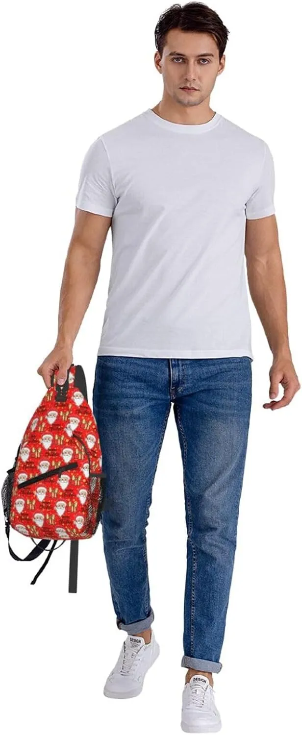 Merry Christmas Santa Claus Gift Cross Chest Bag Diagonally Hiking Crossbody Bag Travel Shoulder Daypack Lightweight Sling Backpack Cycling Daypacks Fitness Chest Backpacks