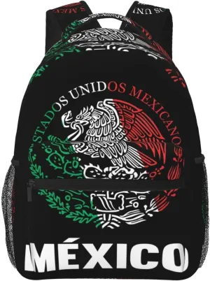Mexican Flag Eagle Laptop Backpacks Double Shoulder Laptop Pack Bag Daypack Back Pack Bags Rucksack Computer Bag with Side Pockets Front Zipper Pockets For Commutes Travel