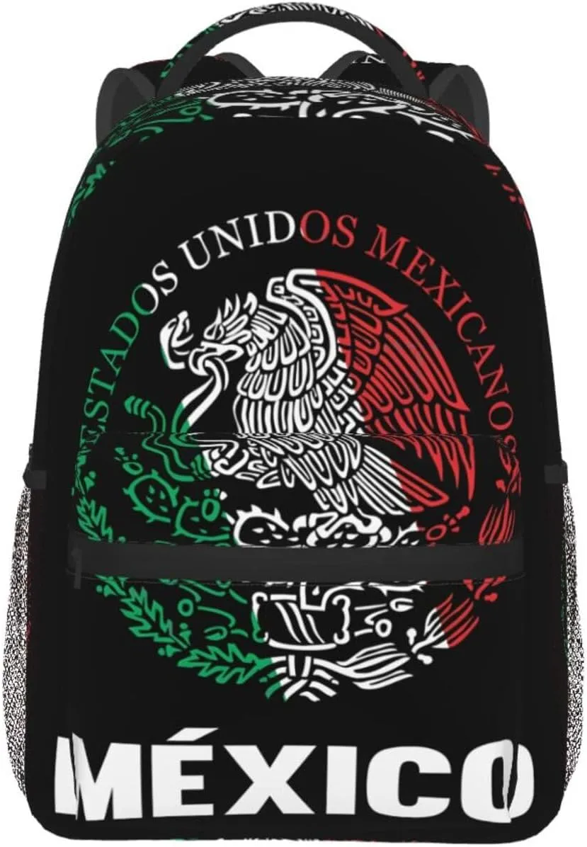 Mexican Flag Eagle Laptop Backpacks Double Shoulder Laptop Pack Bag Daypack Back Pack Bags Rucksack Computer Bag with Side Pockets Front Zipper Pockets For Commutes Travel