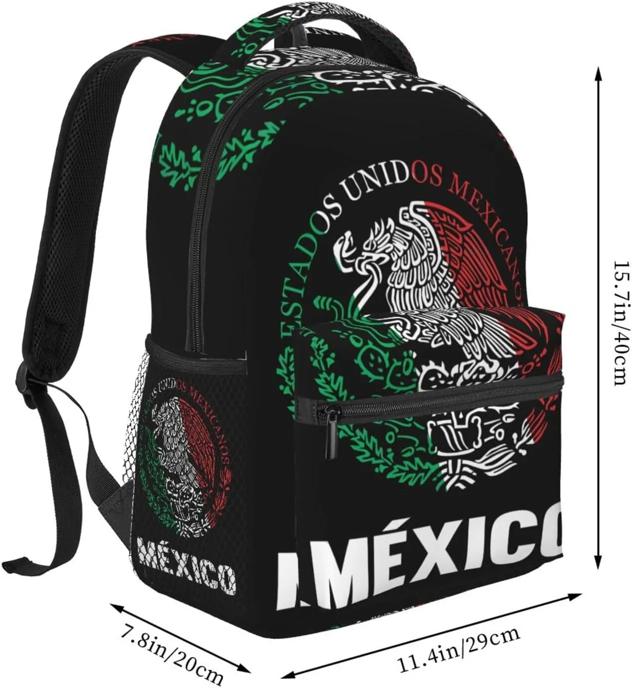 Mexican Flag Eagle Laptop Backpacks Double Shoulder Laptop Pack Bag Daypack Back Pack Bags Rucksack Computer Bag with Side Pockets Front Zipper Pockets For Commutes Travel
