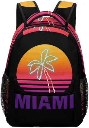 Miami Summer Palm Tree Unisex Backpack Casual Daypacks Lightweight Shoulders Bag for Camping Hiking Travel Gear