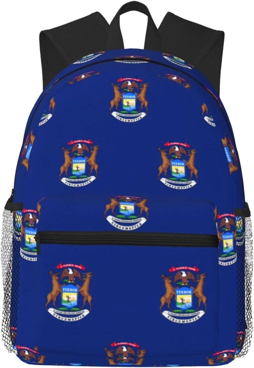 Michigan State Flag Fashion Backpack,Casual Daypack Backpacks For Men Women, Laptop Bag Travel Hiking Camping