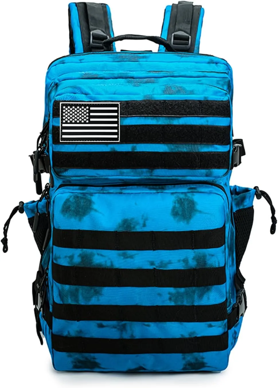 Military Tactical Backpack 45L Bug Out Bag Assault Pack Molle Daypack Hiking Gym Rucksack with Bottle Holder(Blue tie dye)