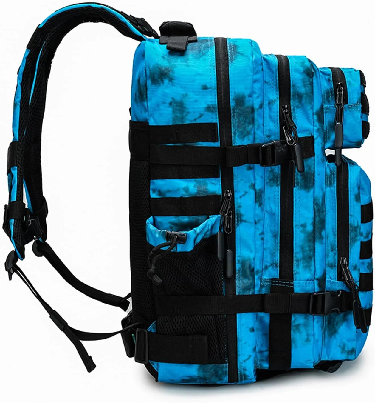 Military Tactical Backpack 45L Bug Out Bag Assault Pack Molle Daypack Hiking Gym Rucksack with Bottle Holder(Blue tie dye)