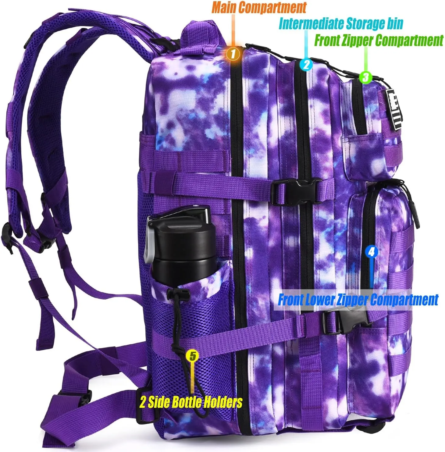 Military Tactical Backpack 45L Large Tactical Backpack for Men, Hiking Rucksack With Bottle Holder