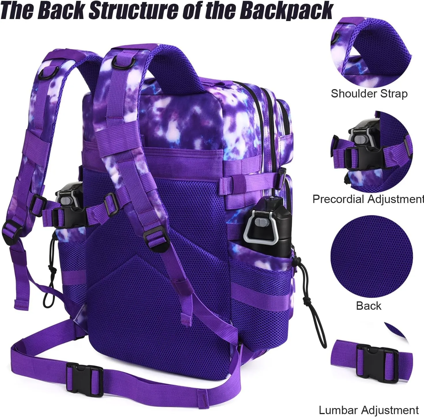 Military Tactical Backpack 45L Large Tactical Backpack for Men, Hiking Rucksack With Bottle Holder