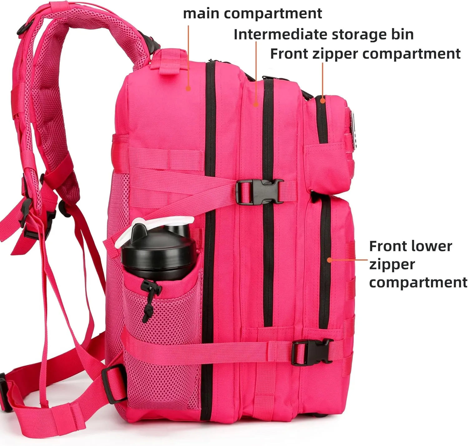 Military Tactical Backpacks Molle Army Assault Pack Hydration Pack Waist Belt Tactical Daypack Molle Hiking Packs (RoseRed)