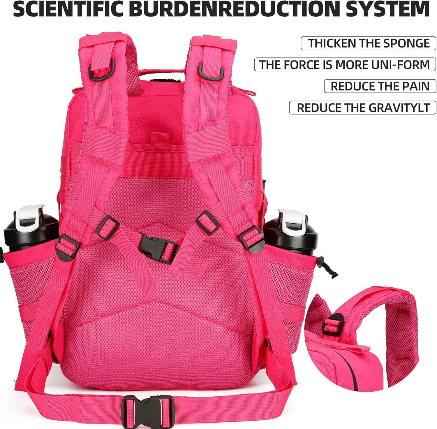 Military Tactical Backpacks Molle Army Assault Pack Hydration Pack Waist Belt Tactical Daypack Molle Hiking Packs (RoseRed)