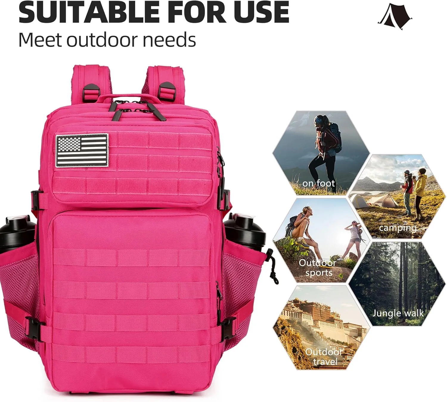 Military Tactical Backpacks Molle Army Assault Pack Hydration Pack Waist Belt Tactical Daypack Molle Hiking Packs (RoseRed)