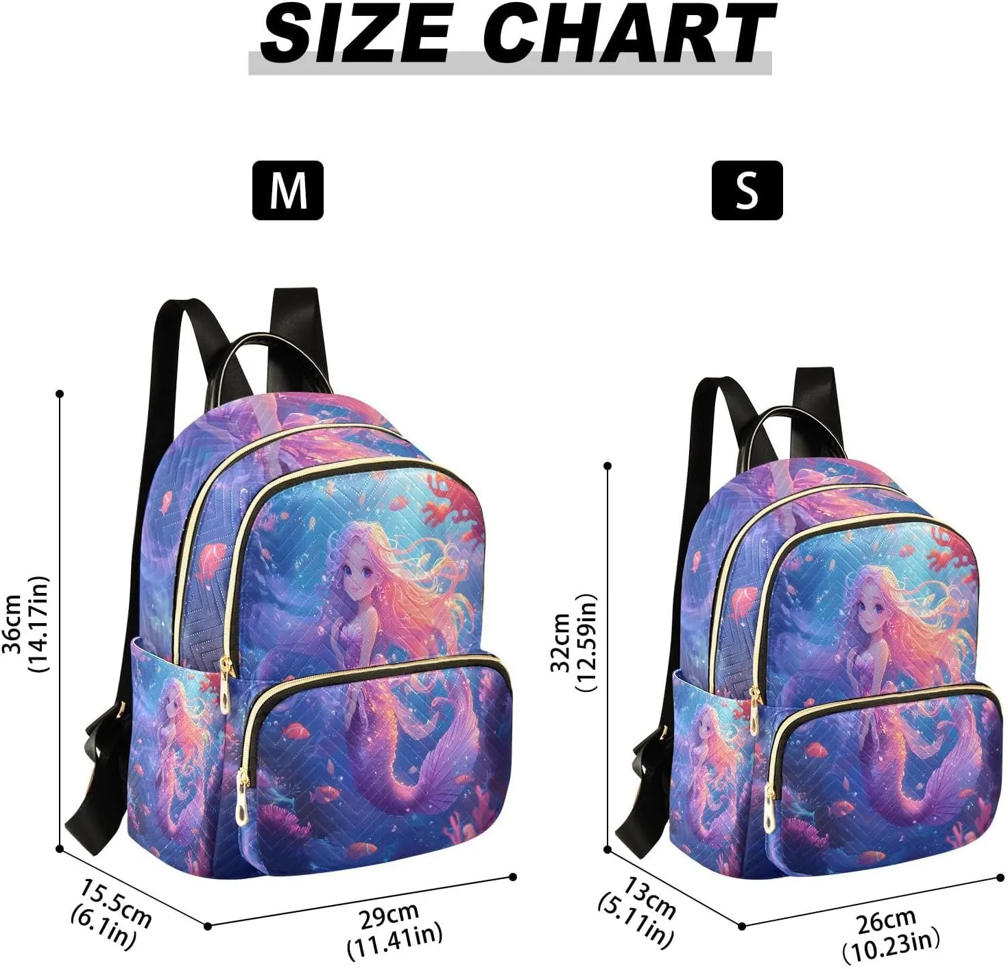Mini Backpack for Women Blue Purple Mermaid Coral Fish Sea Small Purse Daypacks Stylish Bags Lightweight Travel Backpacks for College Shopping Work Dating