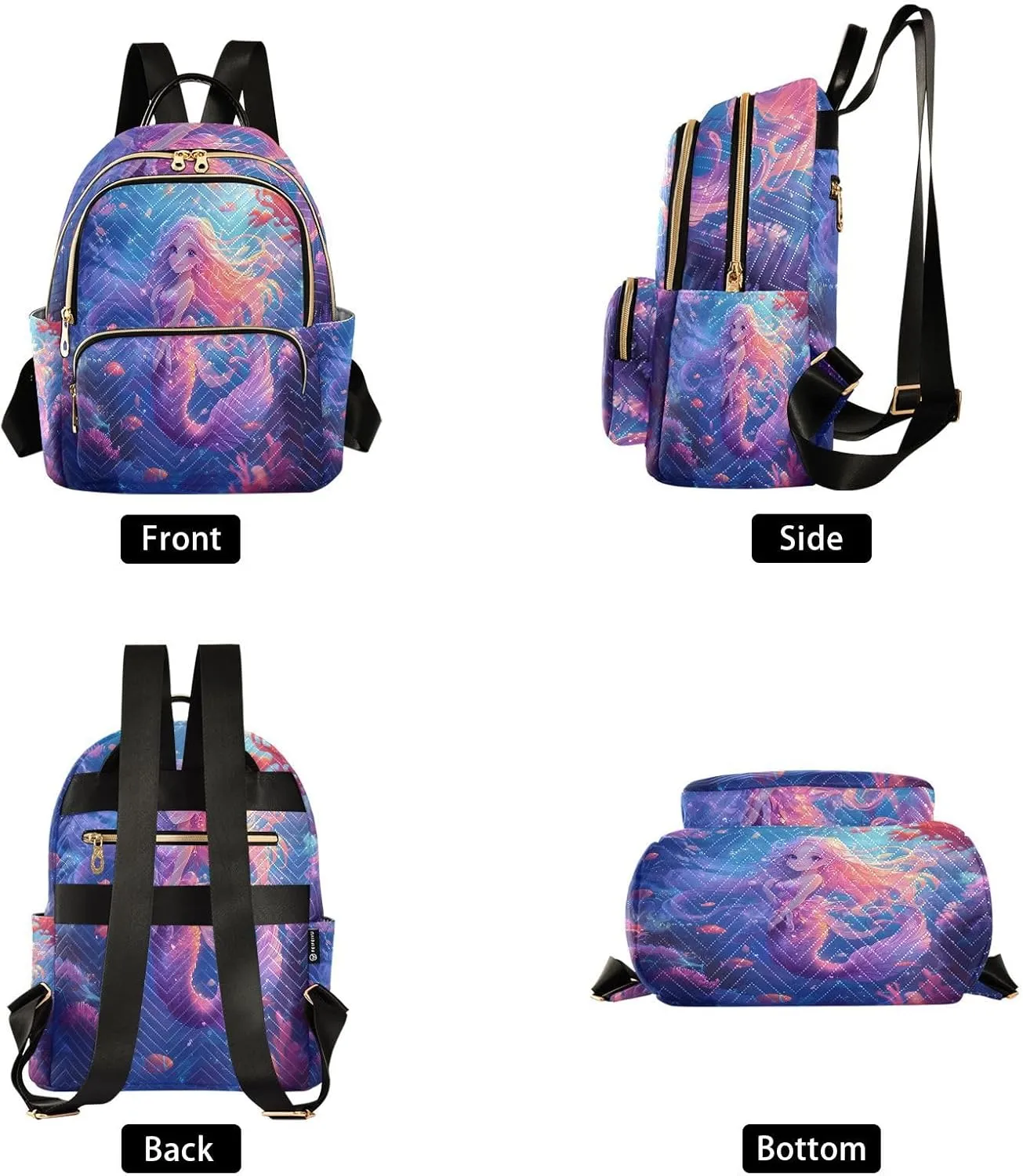 Mini Backpack for Women Blue Purple Mermaid Coral Fish Sea Small Purse Daypacks Stylish Bags Lightweight Travel Backpacks for College Shopping Work Dating