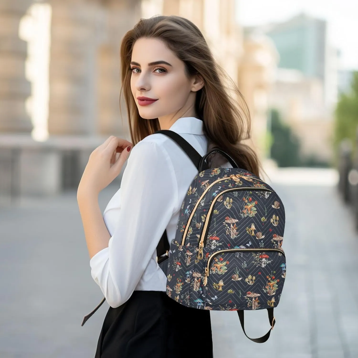 Mini Backpack Purse for Girls Mushroom Snail Casual Travel Daypacks Shoulder Bag for Ladies Women