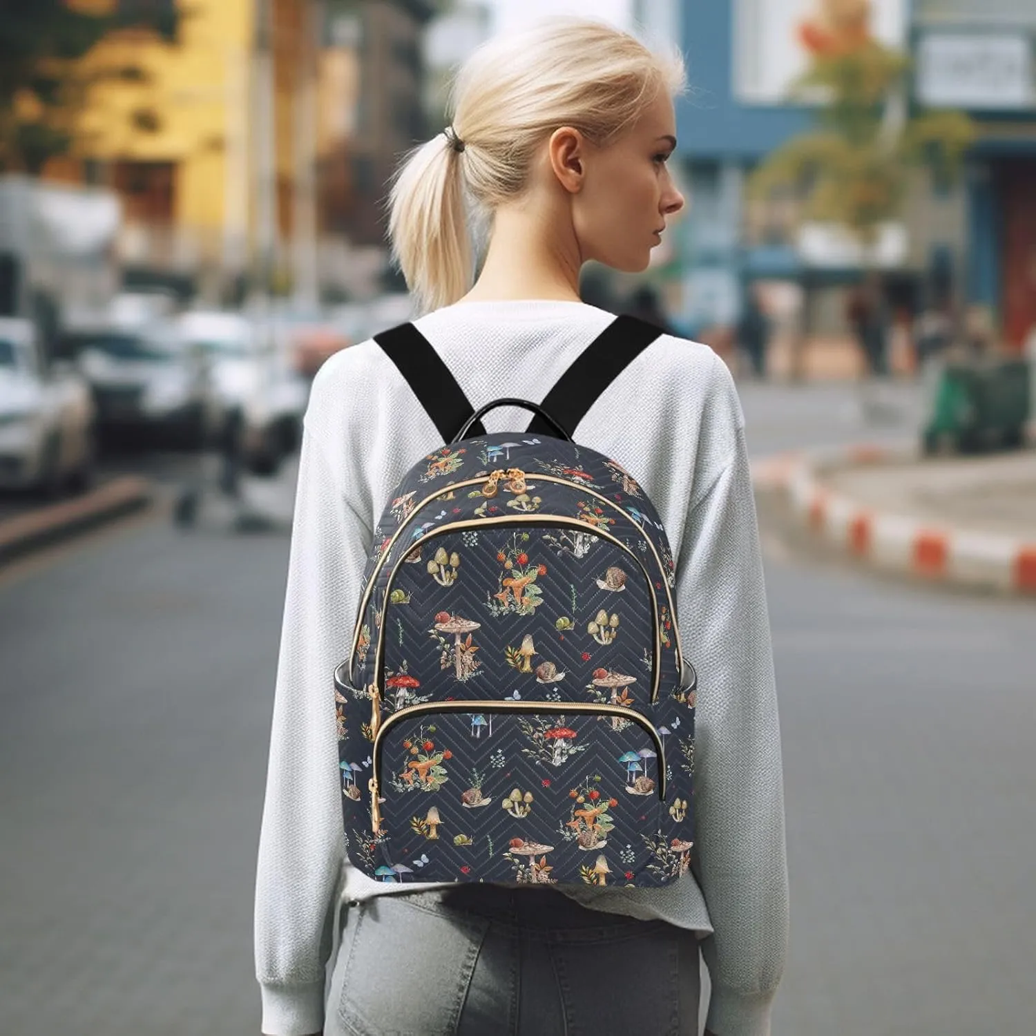 Mini Backpack Purse for Girls Mushroom Snail Casual Travel Daypacks Shoulder Bag for Ladies Women
