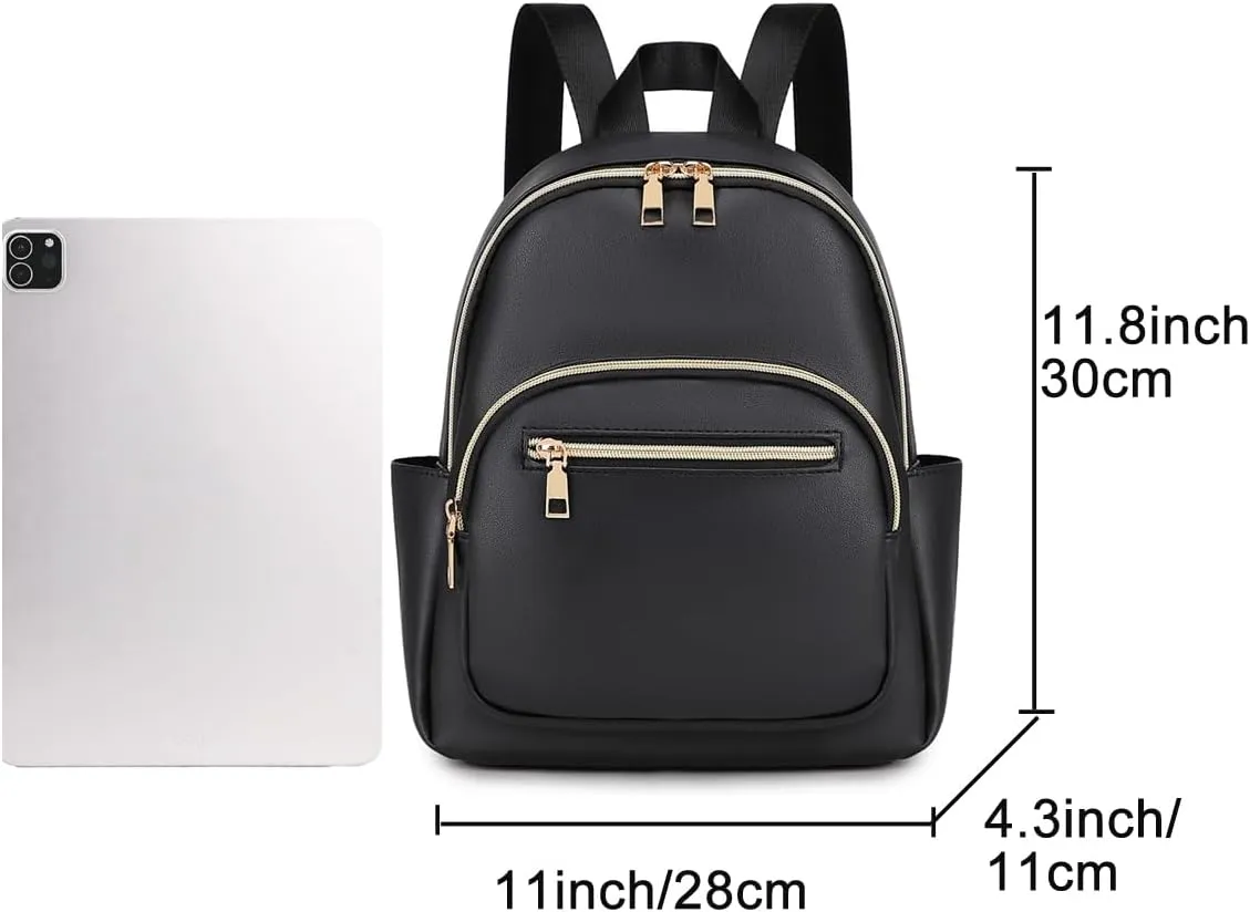 Mini Backpack Purse for Women PU Leather Small Backpack Fashion Multi Pockets Casual Daypacks Ladies Travel Shoulder Bags Haze blue