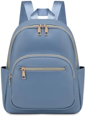 Mini Backpack Purse for Women PU Leather Small Backpack Fashion Multi Pockets Casual Daypacks Ladies Travel Shoulder Bags Haze blue