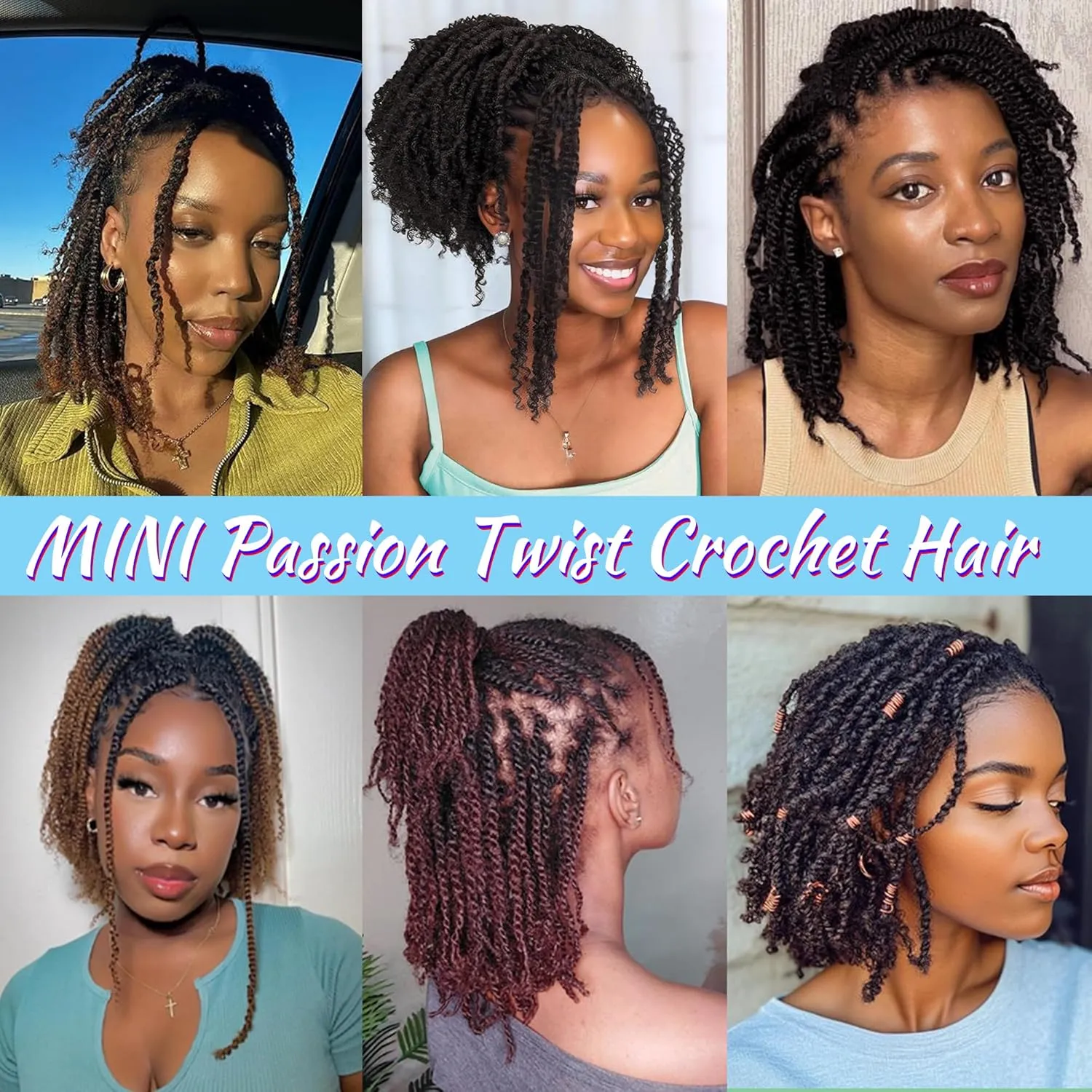 Mini Passion Twist Crochet Hair for Black Women-18 Inches 6 Packs Pure Ginger Pre Twisted Elastic and Cuttable Hair Extensions,Braided by Soft Synthetic Twist Bohemian Curl(18"-6P,350#)