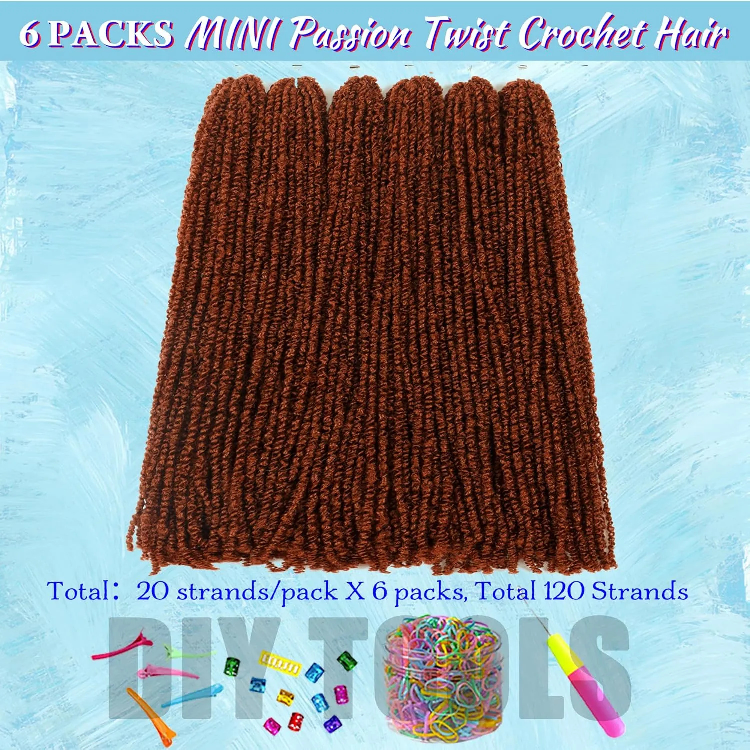 Mini Passion Twist Crochet Hair for Black Women-18 Inches 6 Packs Pure Ginger Pre Twisted Elastic and Cuttable Hair Extensions,Braided by Soft Synthetic Twist Bohemian Curl(18"-6P,350#)