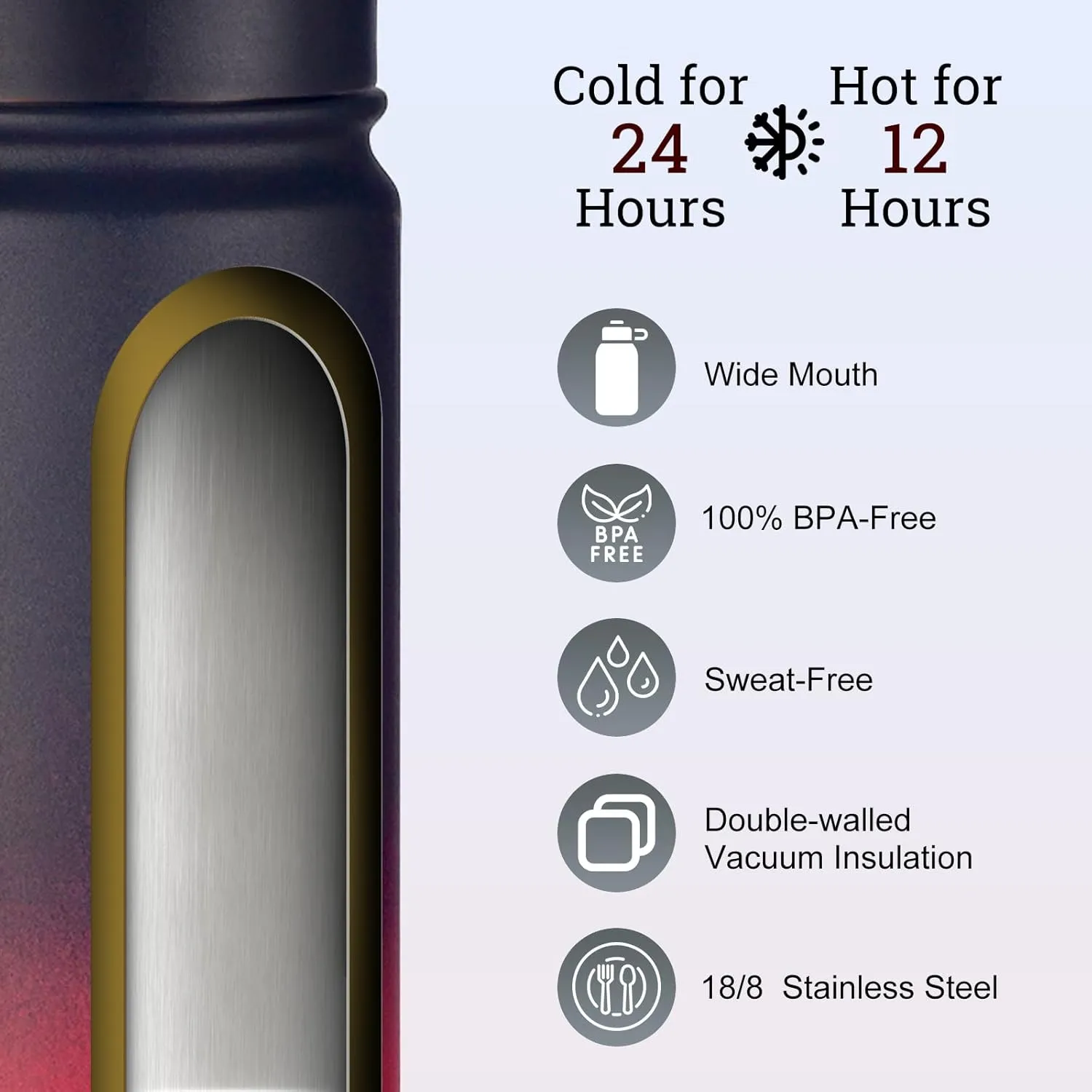 mininoo 24 oz Insulated Water Bottle with Straw Lid, Stainless Steel Double Wall Vacuum, Leak Proof, BPA Free, Keep Cold for 24H & Hot for 12H-2 pack(Ice Coke)