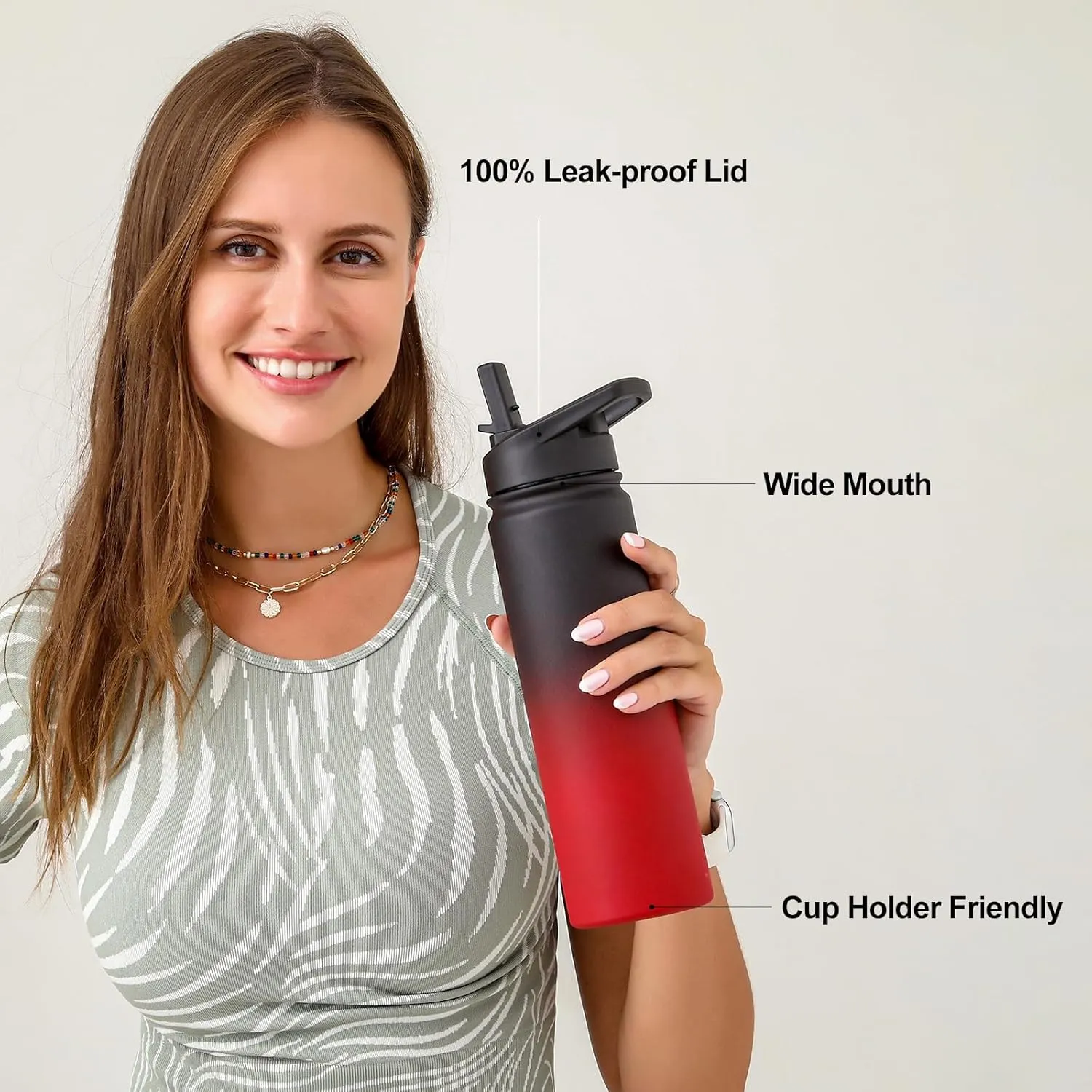 mininoo 24 oz Insulated Water Bottle with Straw Lid, Stainless Steel Double Wall Vacuum, Leak Proof, BPA Free, Keep Cold for 24H & Hot for 12H-2 pack(Ice Coke)