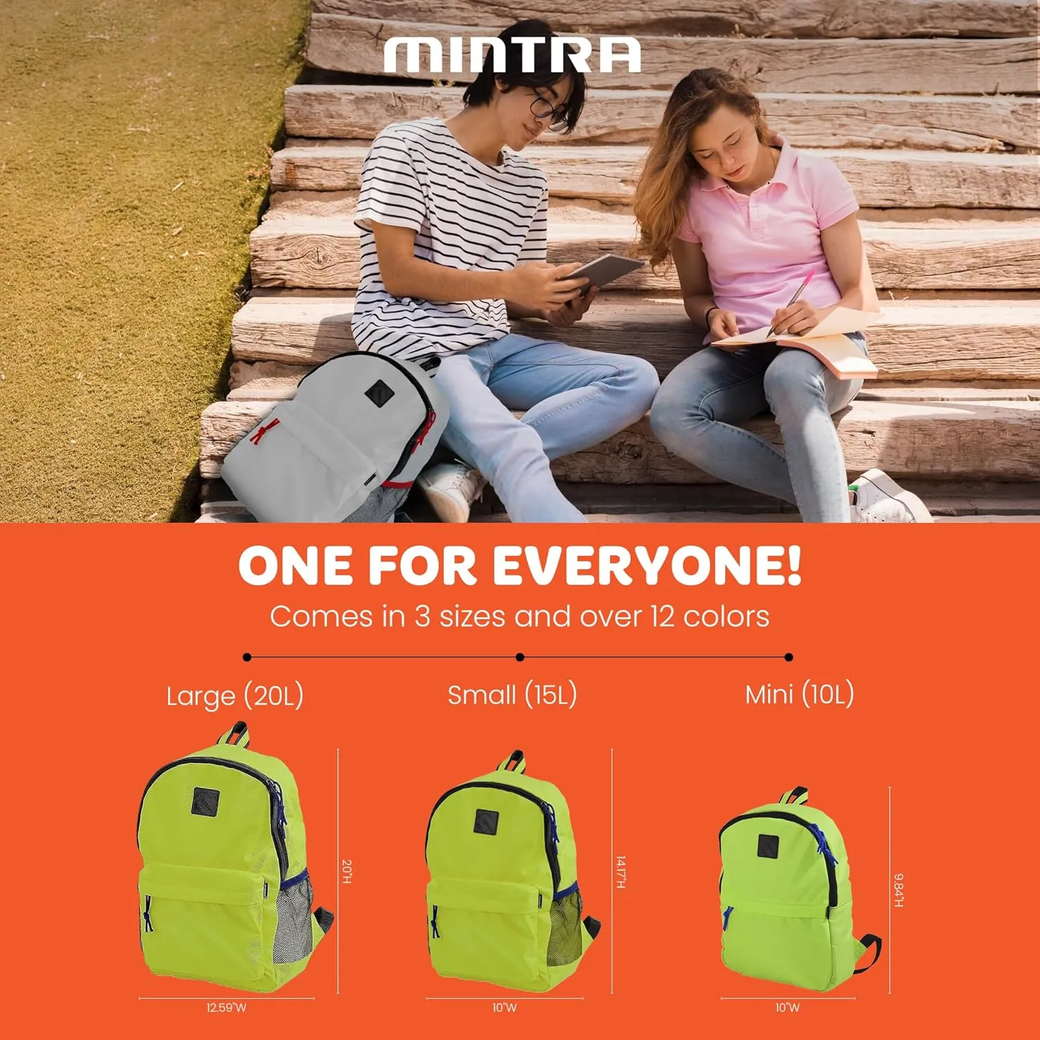 Mintra Office Backpack, Water-resistant Everyday Bag with Adjustable Straps, Unisex Backpack for Travel, College, Multi-Compartments with Secure Zippers, Dark Grey, 15L Small, 10" W x 14.17" H