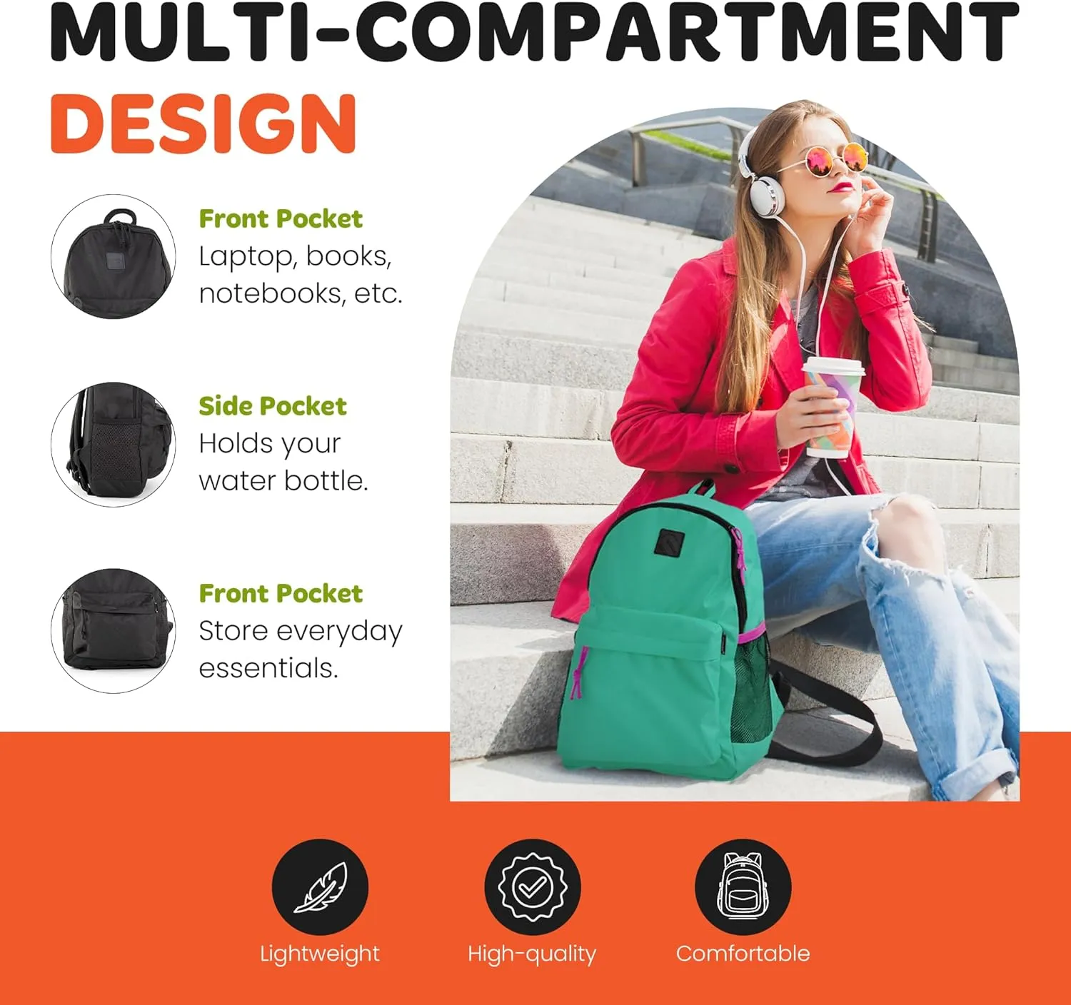 Mintra Office Backpack, Water-resistant Everyday Bag with Adjustable Straps, Unisex Backpack for Travel, College, Multi-Compartments with Secure Zippers, Dark Grey, 15L Small, 10" W x 14.17" H