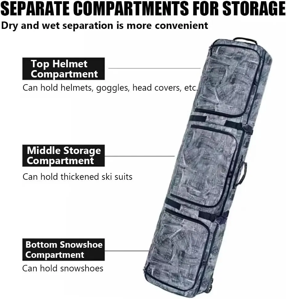 Mobile Padded Snowboard Bag Carrier, Low Roller Snowboard Bag, Ski and Snowboard Bag with Wheels, Padded Snowboarding Travel Bag for Flying, Ski Equipment Accessories