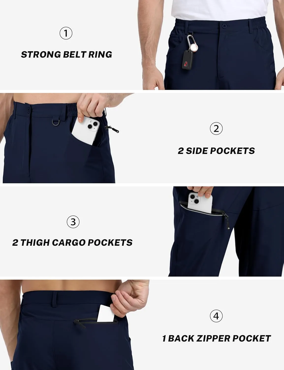 MoFiz Men's Elastic Waist Hiking Pants Lightweight Outdoor Water Resistant Sweatpants with Zipper Pockets