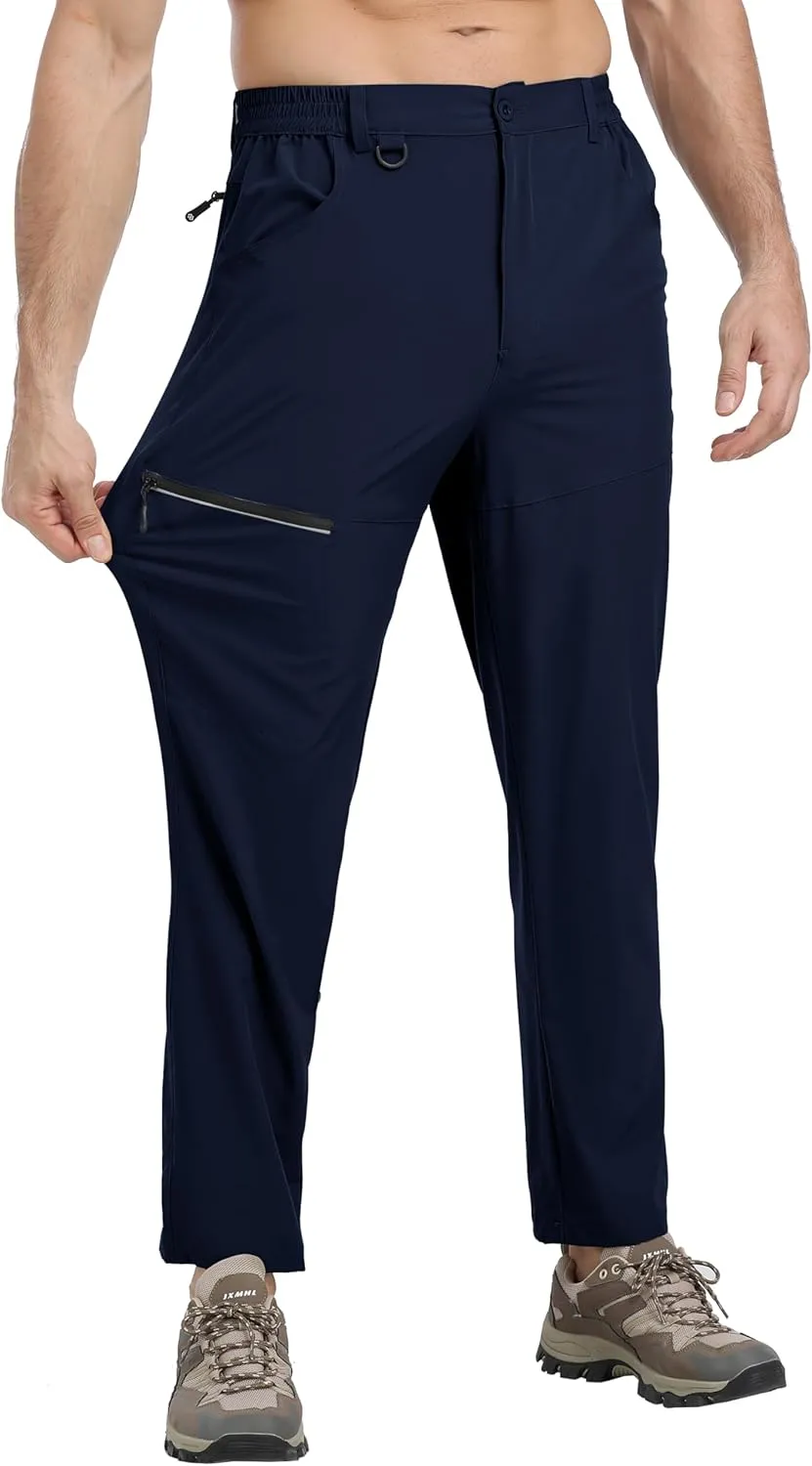 MoFiz Men's Elastic Waist Hiking Pants Lightweight Outdoor Water Resistant Sweatpants with Zipper Pockets