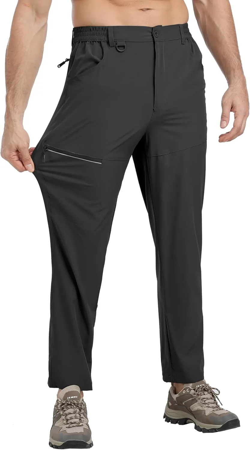 MoFiz Men's Elastic Waist Hiking Pants Lightweight Outdoor Water Resistant Sweatpants with Zipper Pockets