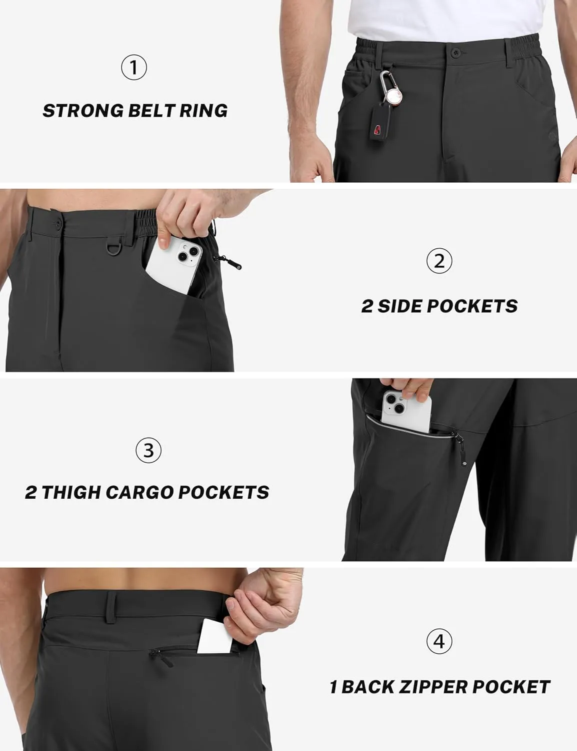 MoFiz Men's Elastic Waist Hiking Pants Lightweight Outdoor Water Resistant Sweatpants with Zipper Pockets