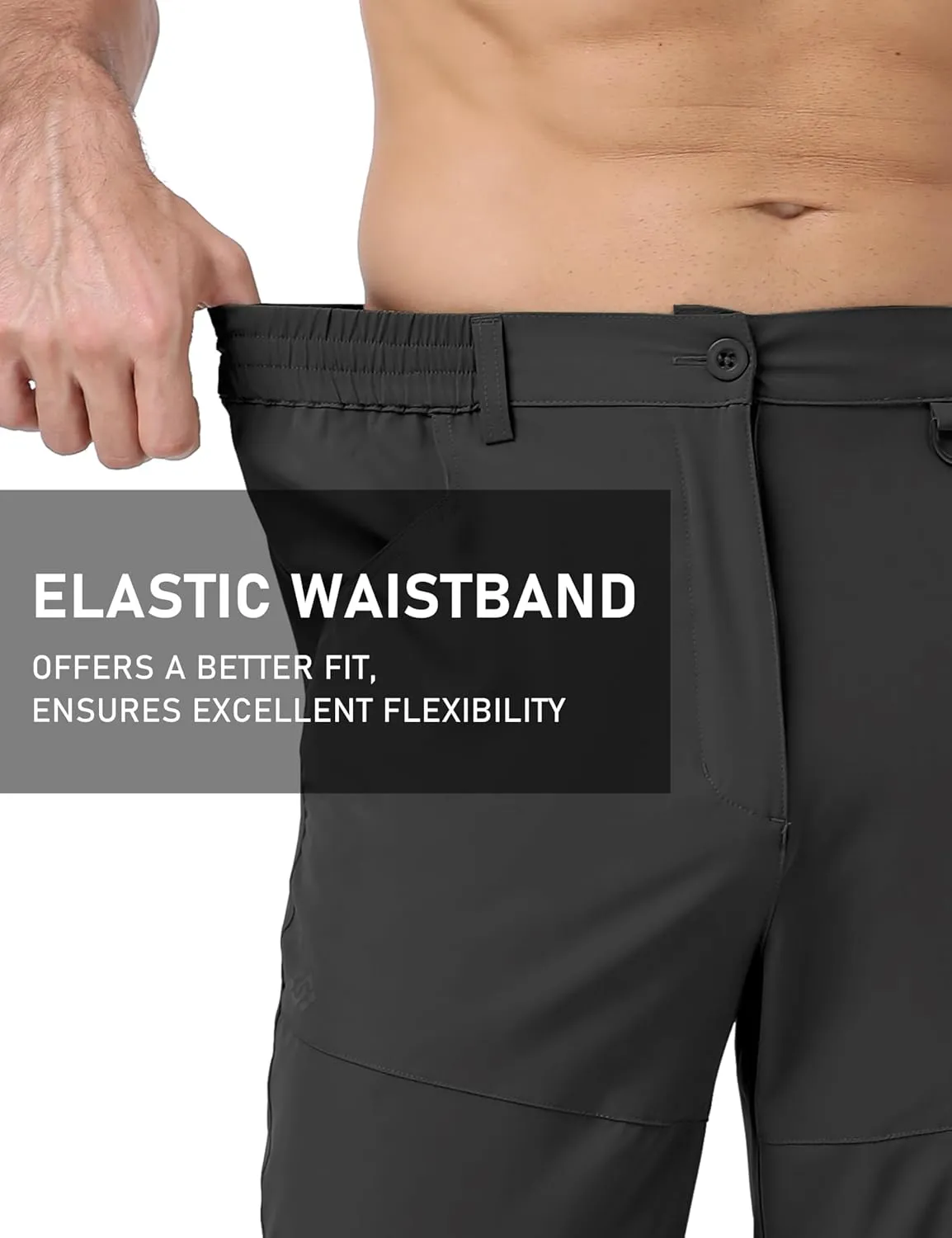 MoFiz Men's Elastic Waist Hiking Pants Lightweight Outdoor Water Resistant Sweatpants with Zipper Pockets