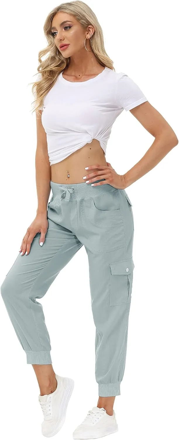 MoFiz Women's Lightweight Hiking Cargo Pants Outdoor Quick Dry Casual Travel Sweatpants Joggers Elastic Waist Button Pockets