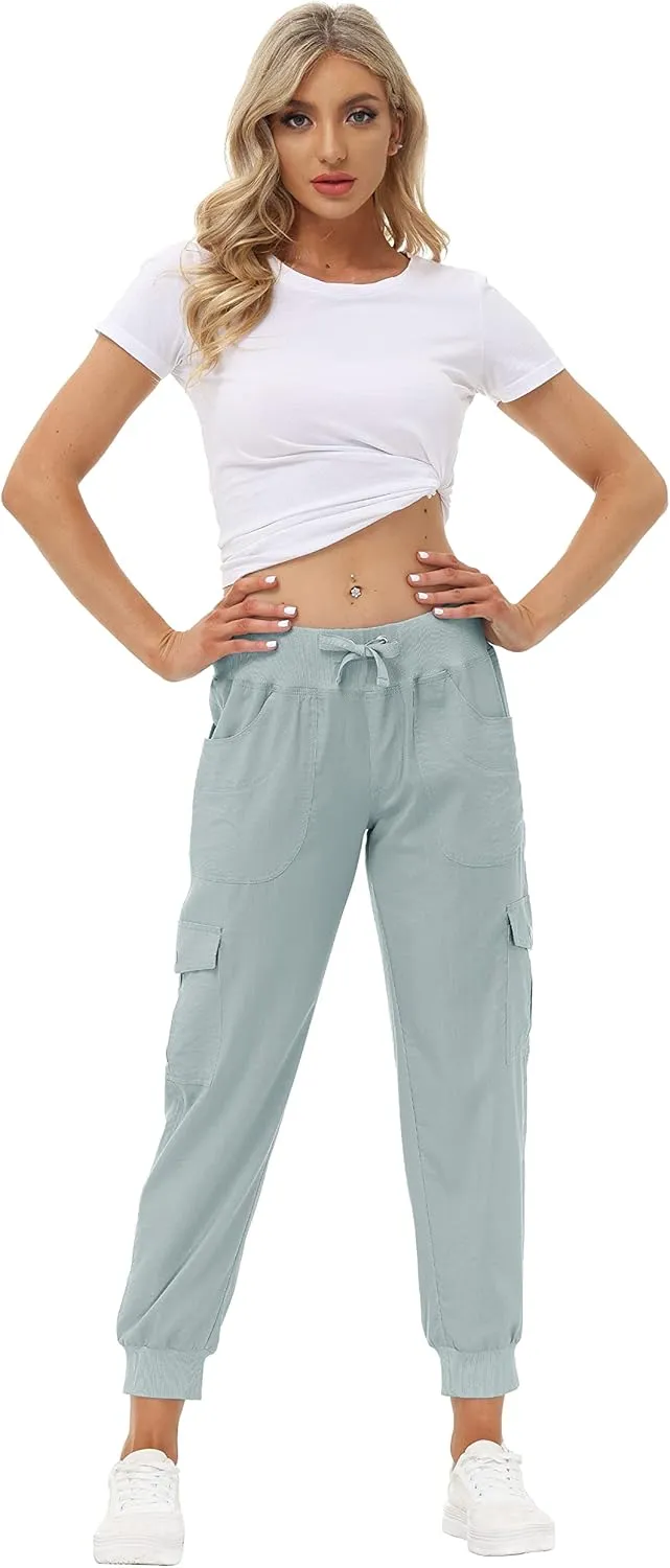 MoFiz Women's Lightweight Hiking Cargo Pants Outdoor Quick Dry Casual Travel Sweatpants Joggers Elastic Waist Button Pockets