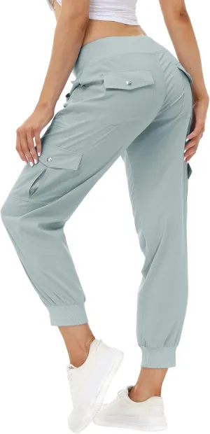 MoFiz Women's Lightweight Hiking Cargo Pants Outdoor Quick Dry Casual Travel Sweatpants Joggers Elastic Waist Button Pockets